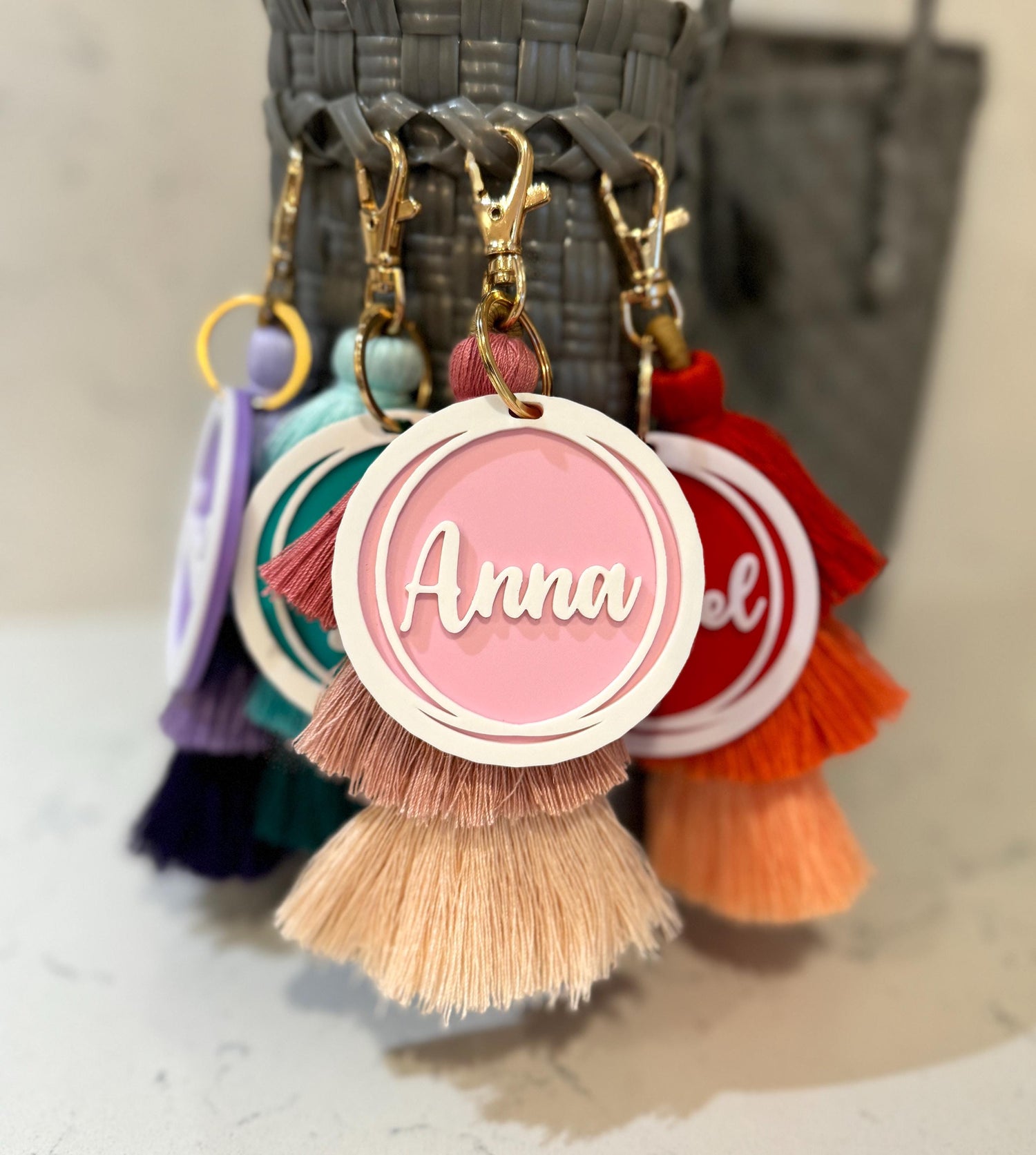Personalised Name Bag Keyring with Tassle