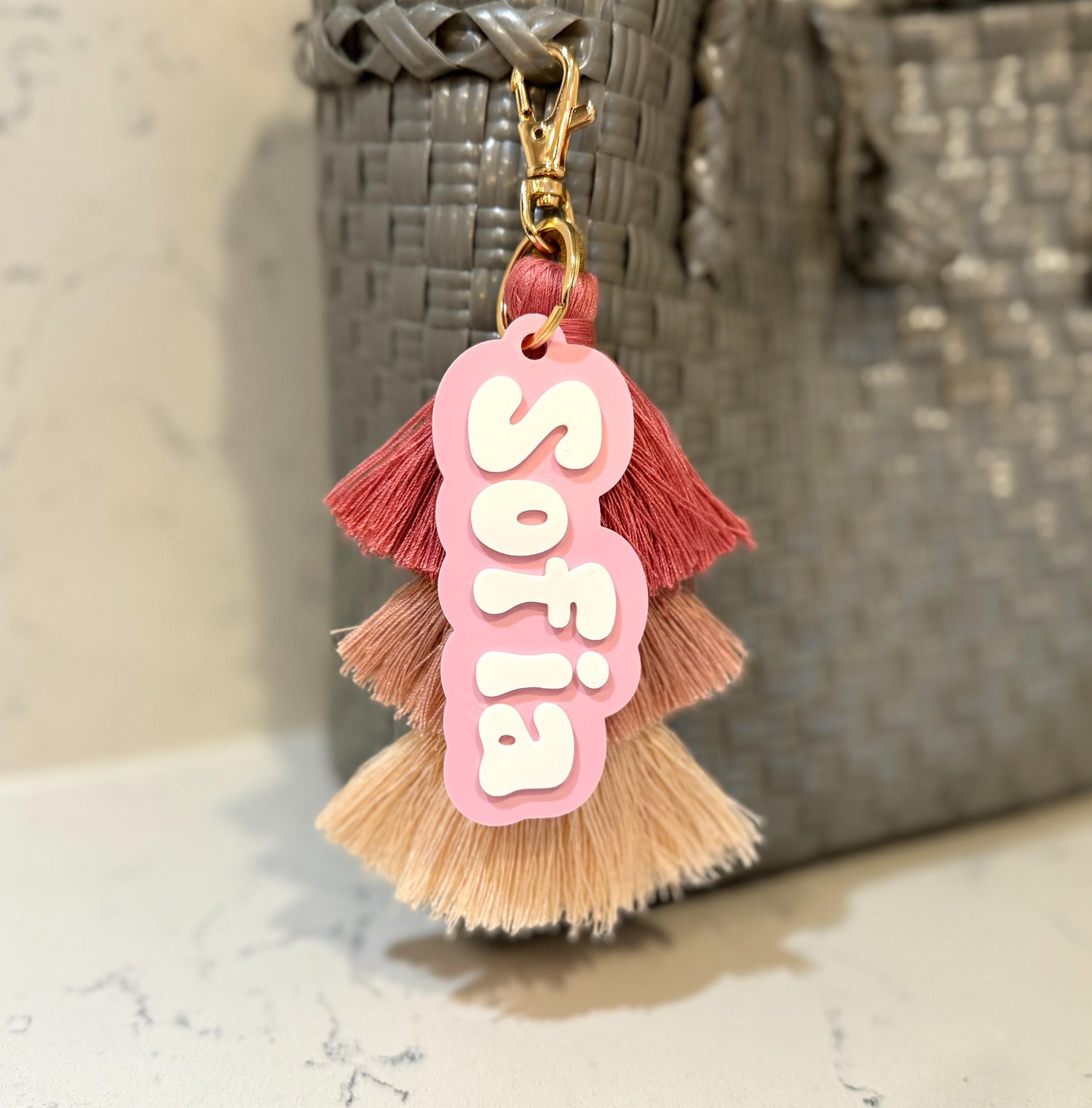 Personalised Name Bag Keyring with Tassle