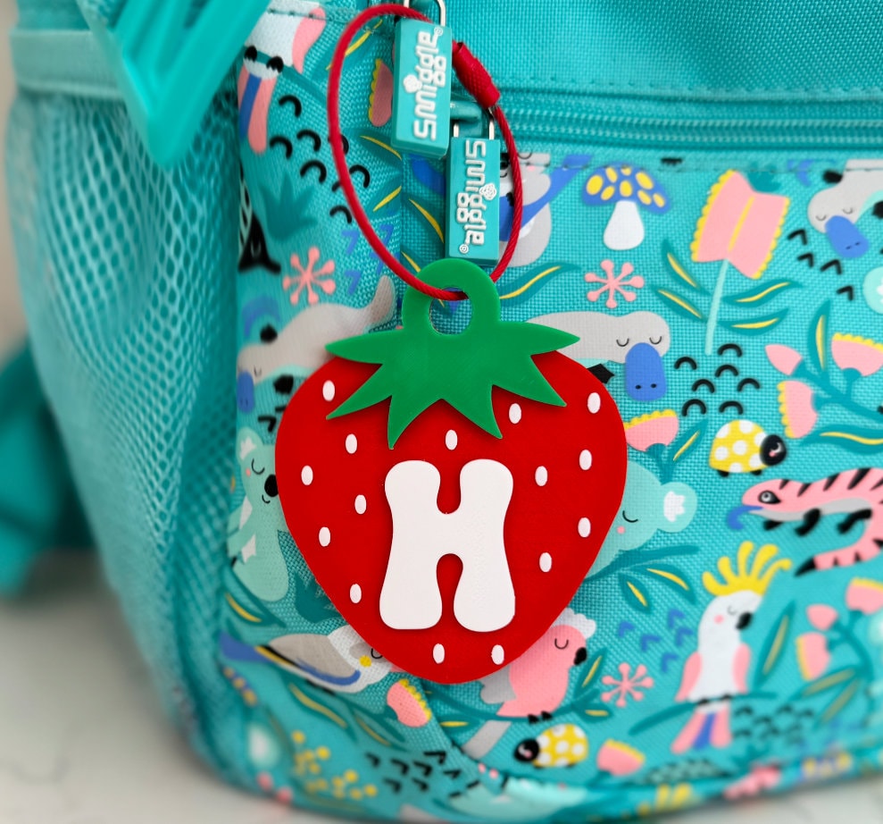 Personalised Strawberry Bag Tag – Kids Name Keyring – photo 3