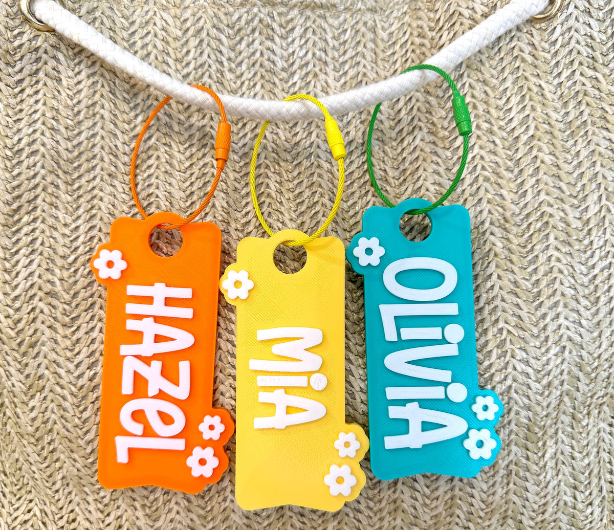 Personalised Flower Bag Tag – Kids Name Keyring – photo 3