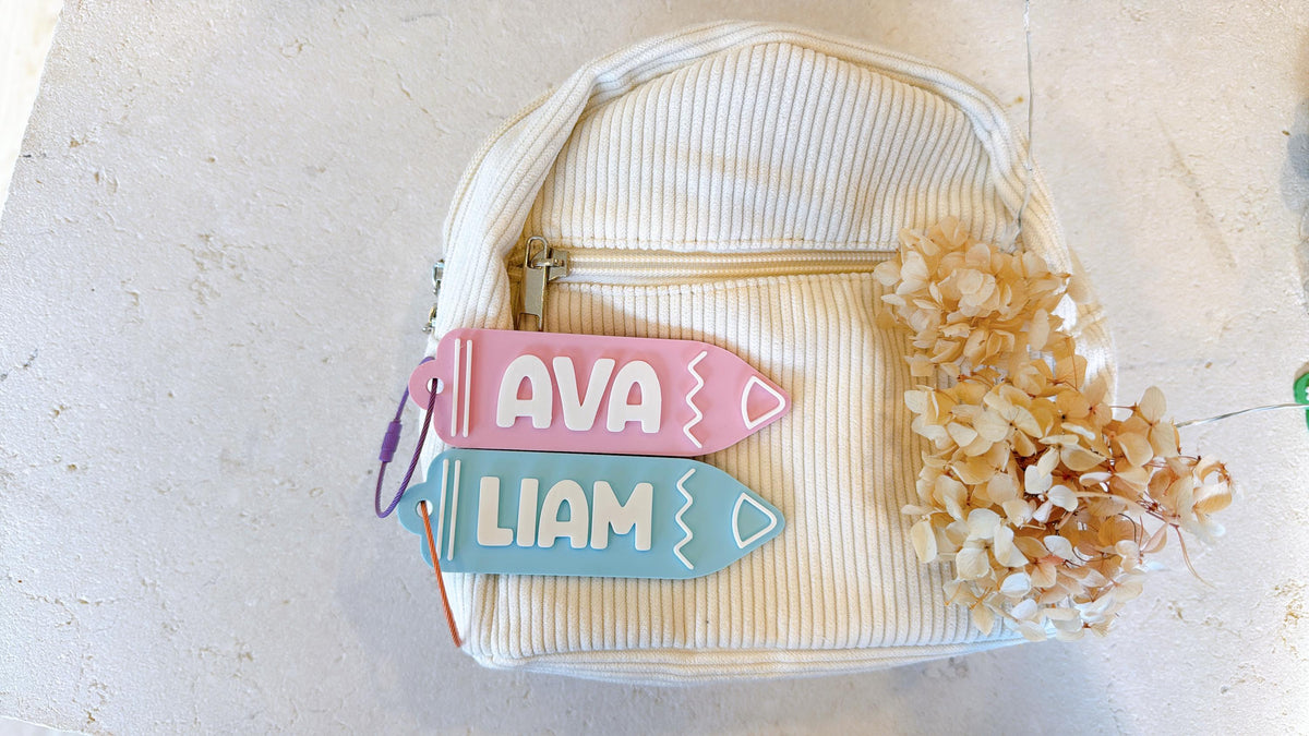 Personalised Pencil Keyring – School Bag Tag for Kids – photo 3