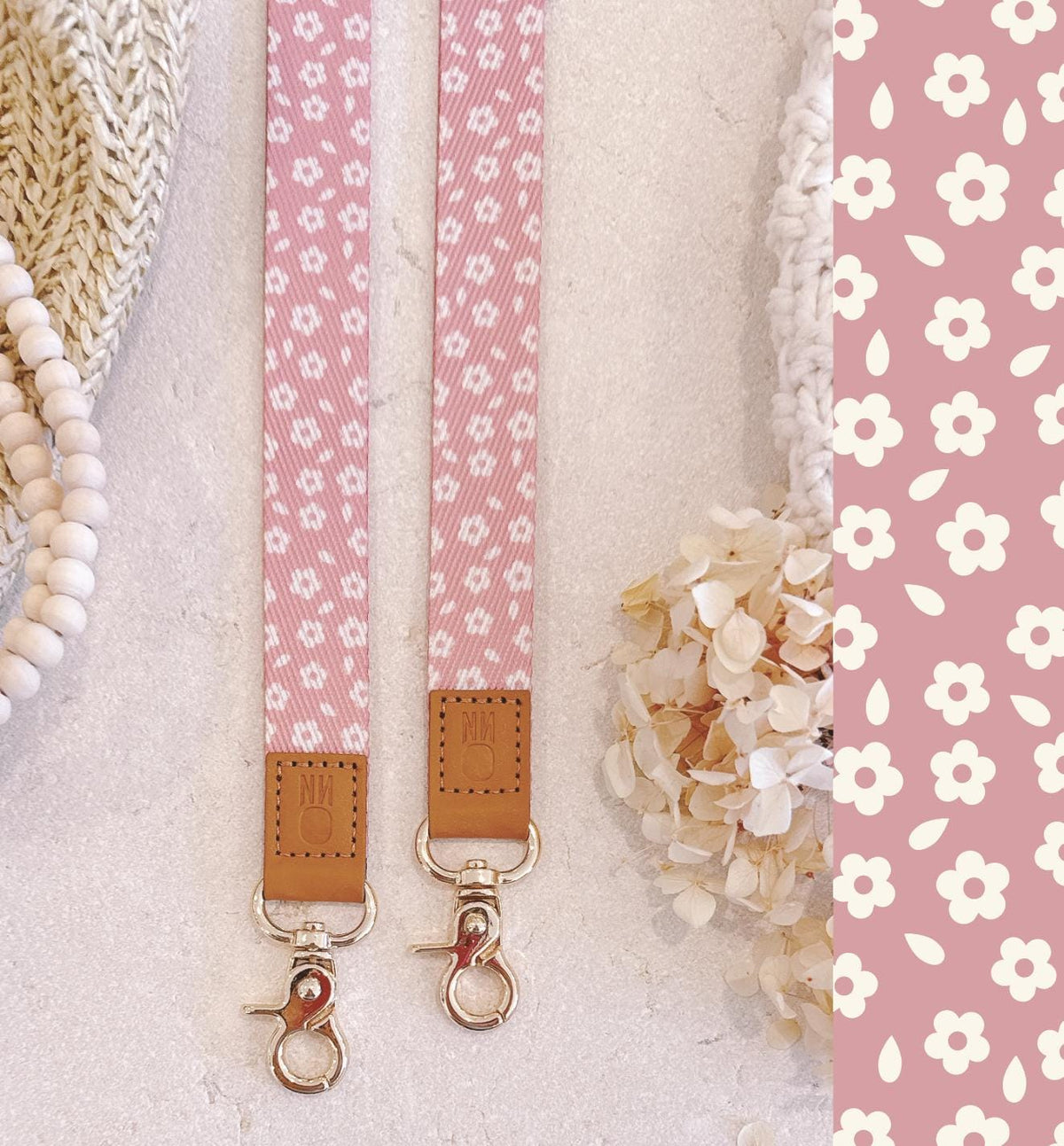 Canvas Lanyard for ID Badges – Neutral Daisy Print – photo 3