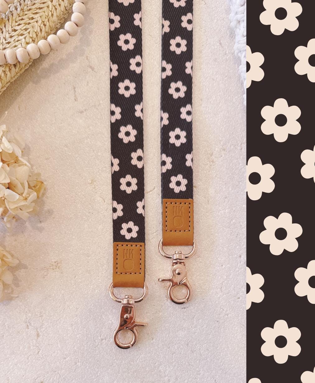 Canvas Lanyard for ID Badges – Black Daisy Print – photo 3
