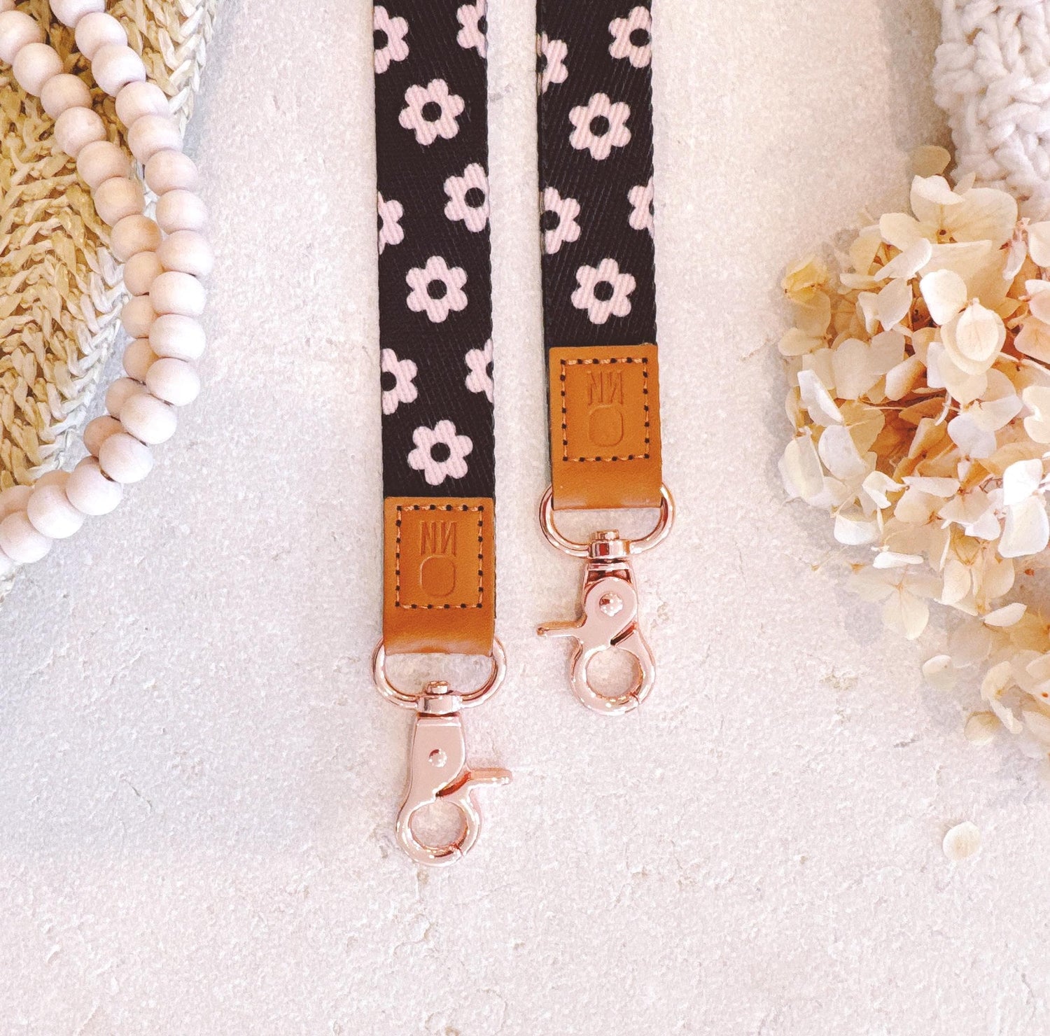 Premium Canvas Black Daisy Teacher Lanyard