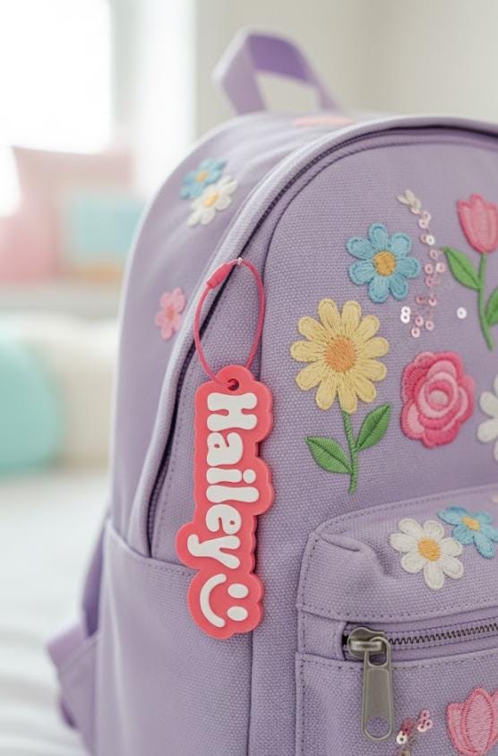 Personalised Name Keyring with Symbol – Kids Bag Tag – photo 3