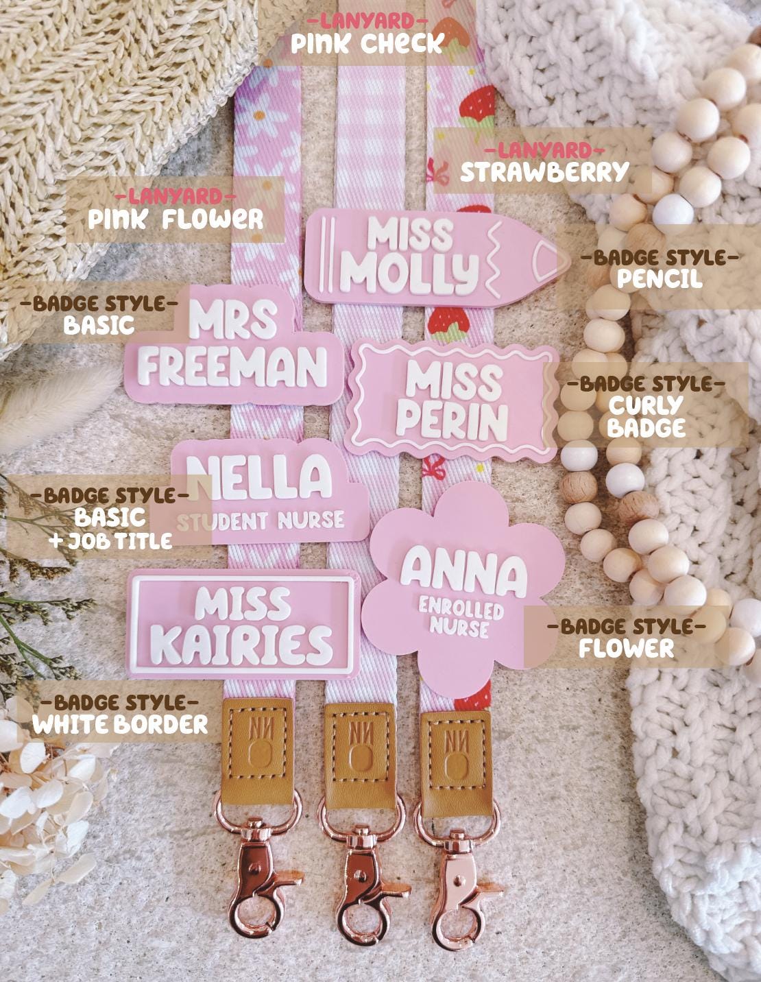 Personalised Fabric Lanyard with Name Badge – Pink & Strawberry Prints – photo 4