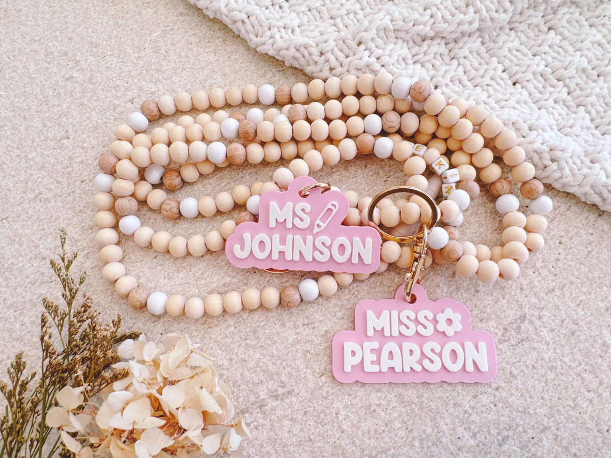 Personalised Wooden Bead Lanyard – Teacher Appreciation Gift