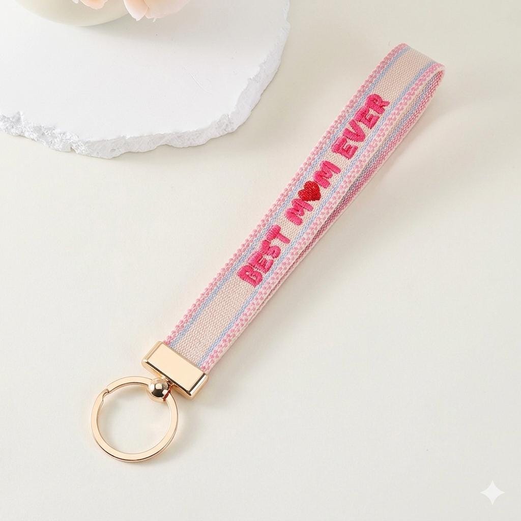 Canvas Key Wristlet with Personalised Name Badge – Gift for Mum