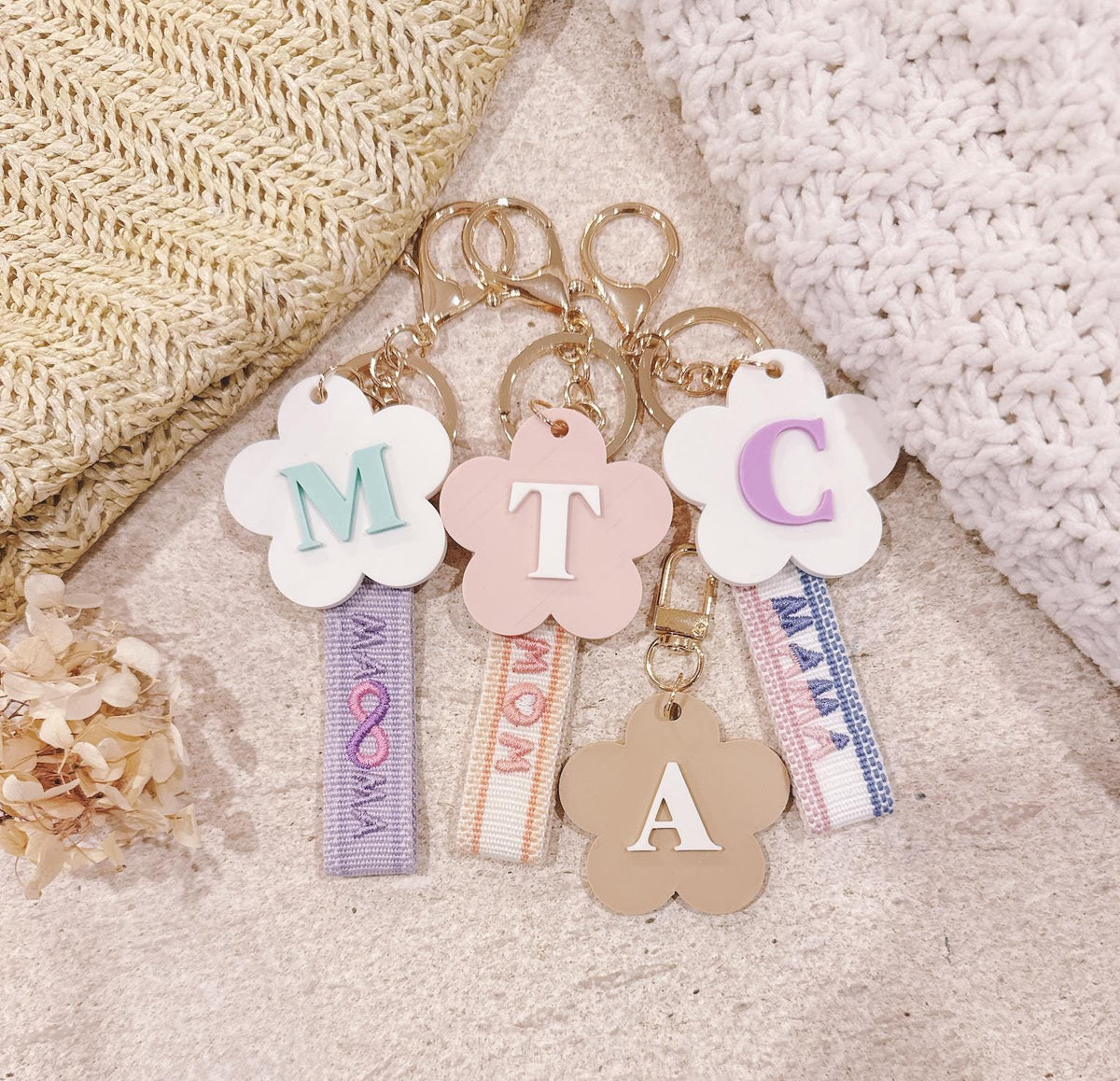 Personalised Mum Key Wristlet – Peach or Purple Canvas Lanyard