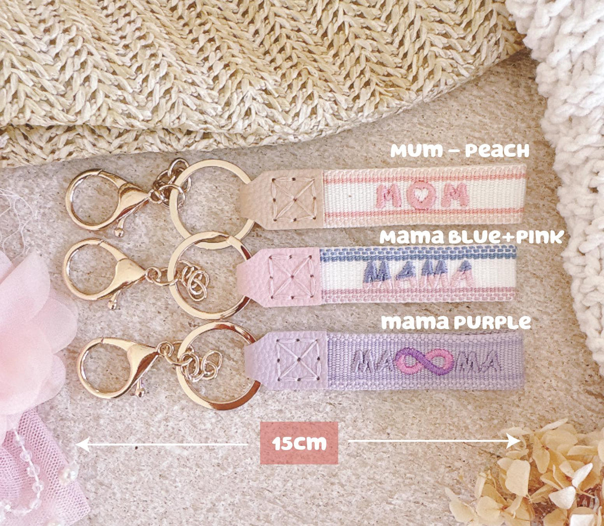 Personalised Mum Key Wristlet – Peach or Purple Canvas Lanyard – photo 2