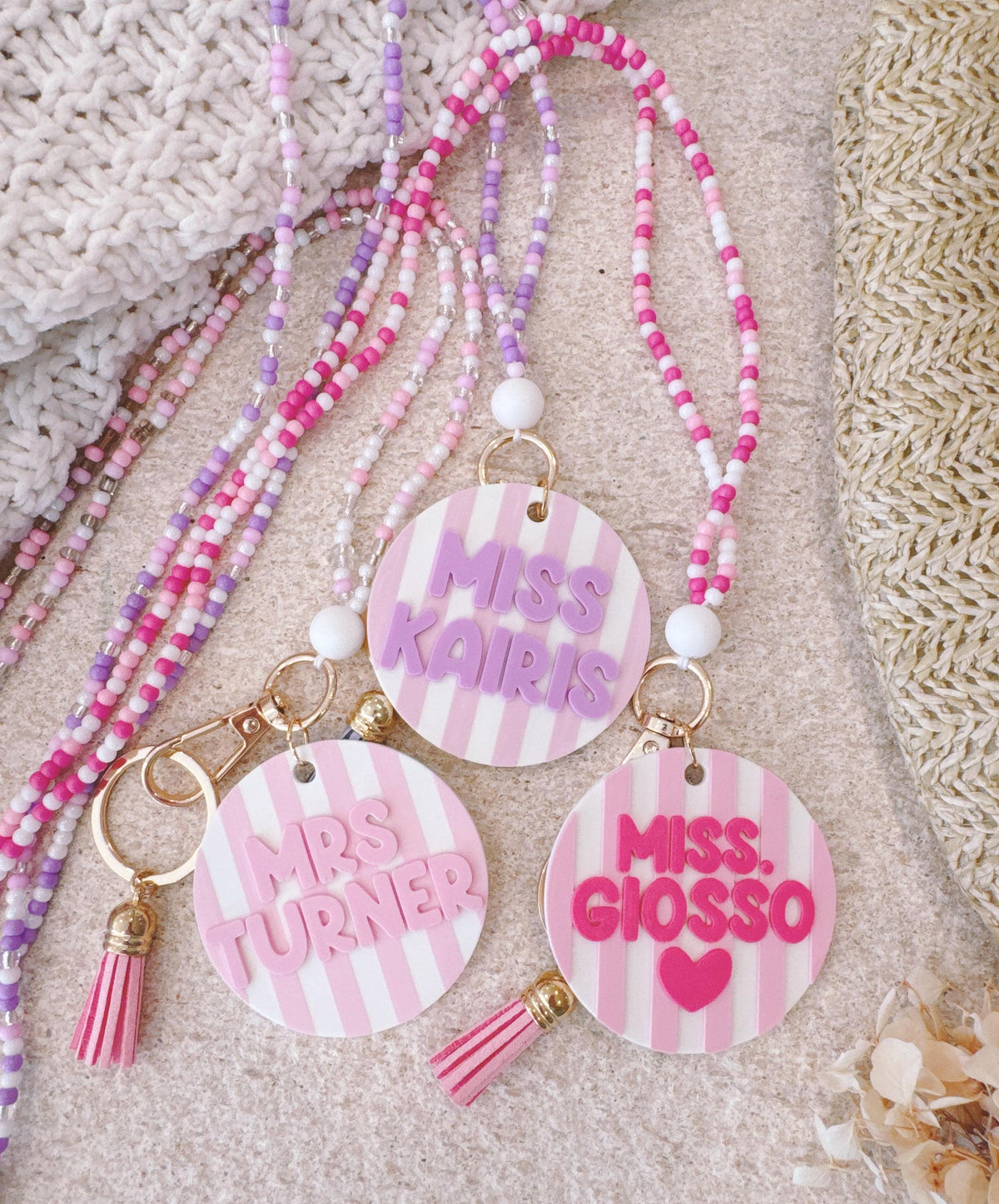 Personalised Teacher Lanyard with Name Tag – Pink, Purple or Wooden – photo 2