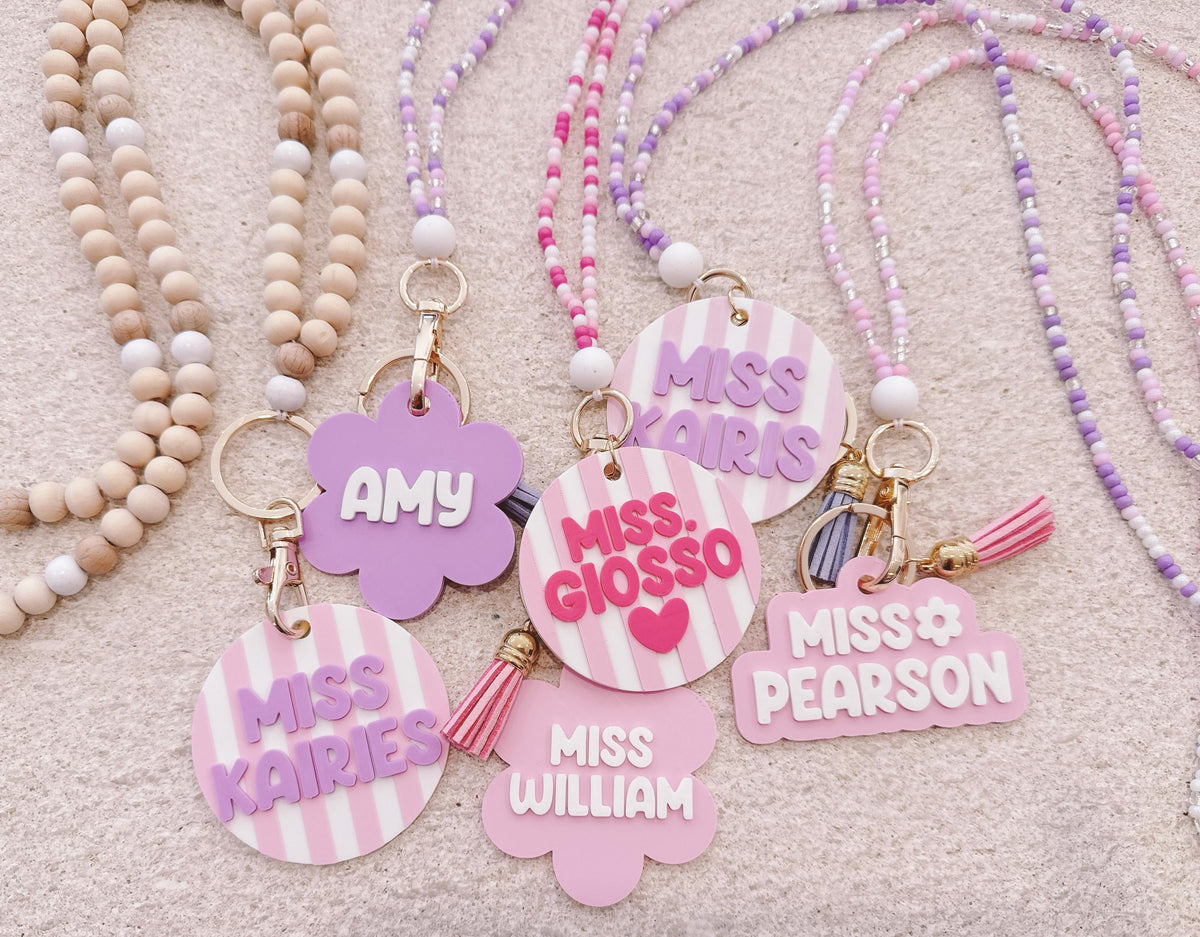 Personalised Teacher Lanyard with Name Tag – Pink, Purple or Wooden – photo 4