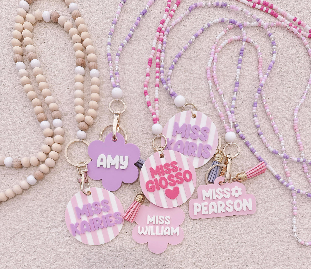 Personalised Teacher Lanyard with Name Tag – Pink, Purple or Wooden – photo 3